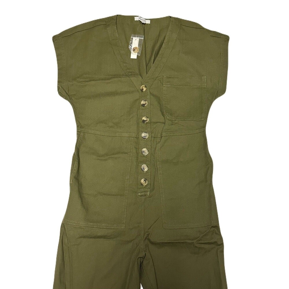 NEW Madewell Womens Size XS Kale Green Cap Sleeve Cotton Utility Jumpsuit $138 - Picture 4 of 9